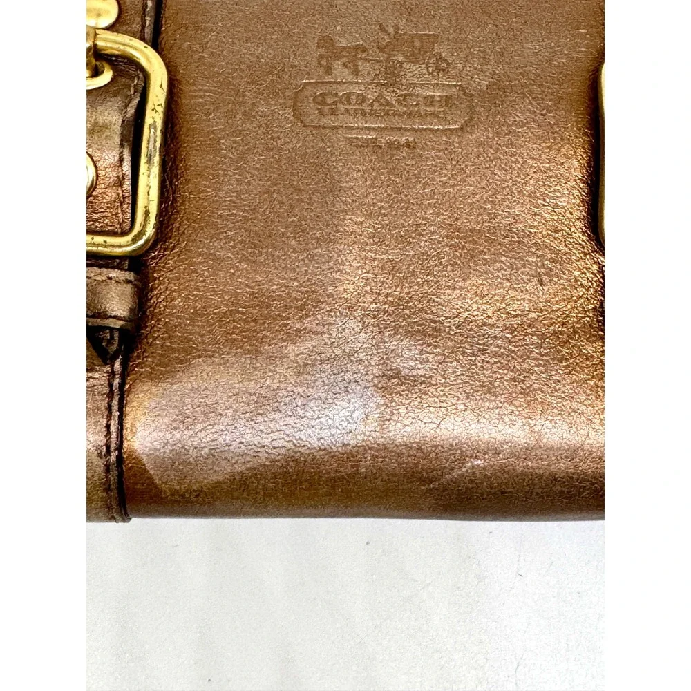 Coach Metallic Bronze Leather Zip Around Buckle Wallet Vintage Y2K Brass Logo